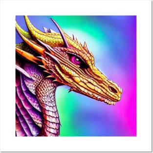 Purple and Gold Fairy Dragon in a Rainbow Posters and Art